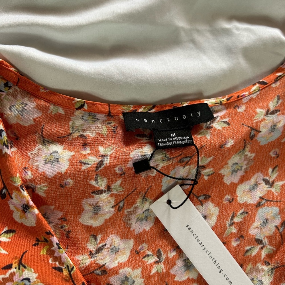 Sanctuary Dress Johanna Wrap Floral Print Women Orange Size M New With Tags - Picture 8 of 12